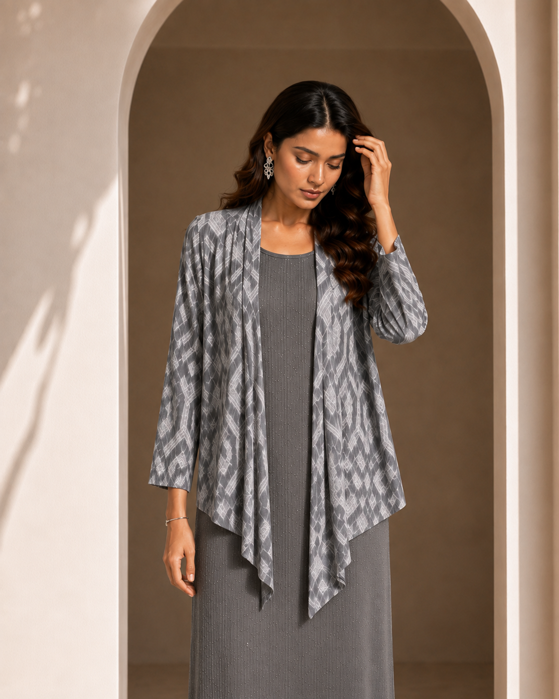 Two Piece Printed Cape With Inner - GREY