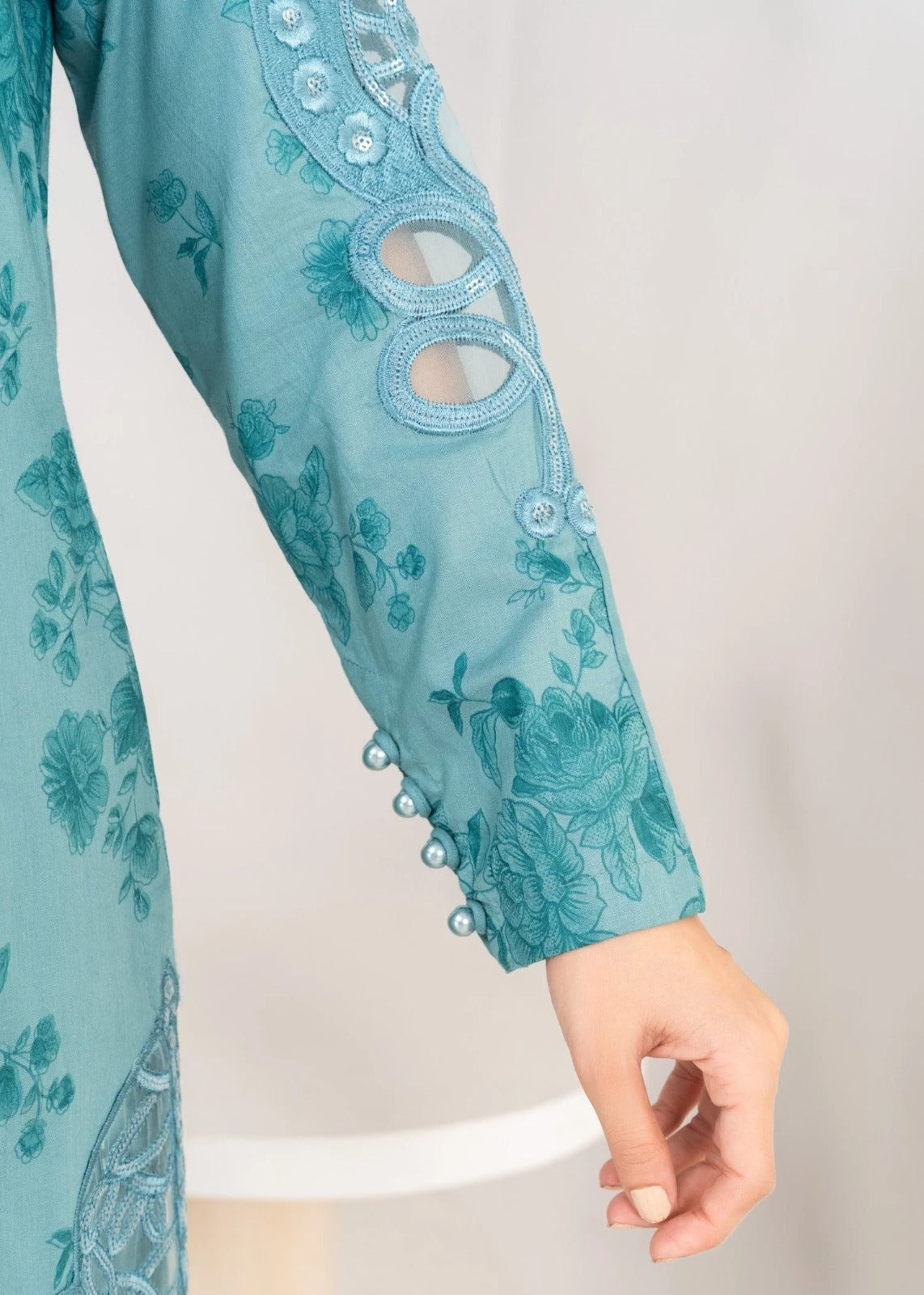 Three Piece Embroidered Lawn Suit - Sea Green