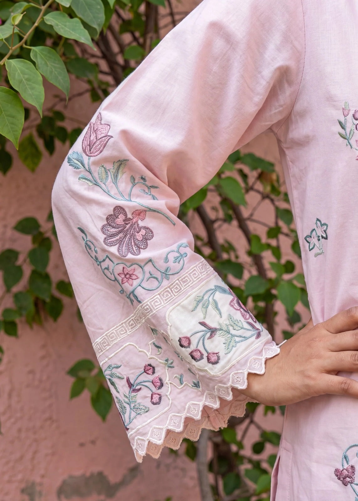 Three Piece Embroidered Lawn Suit - Pink