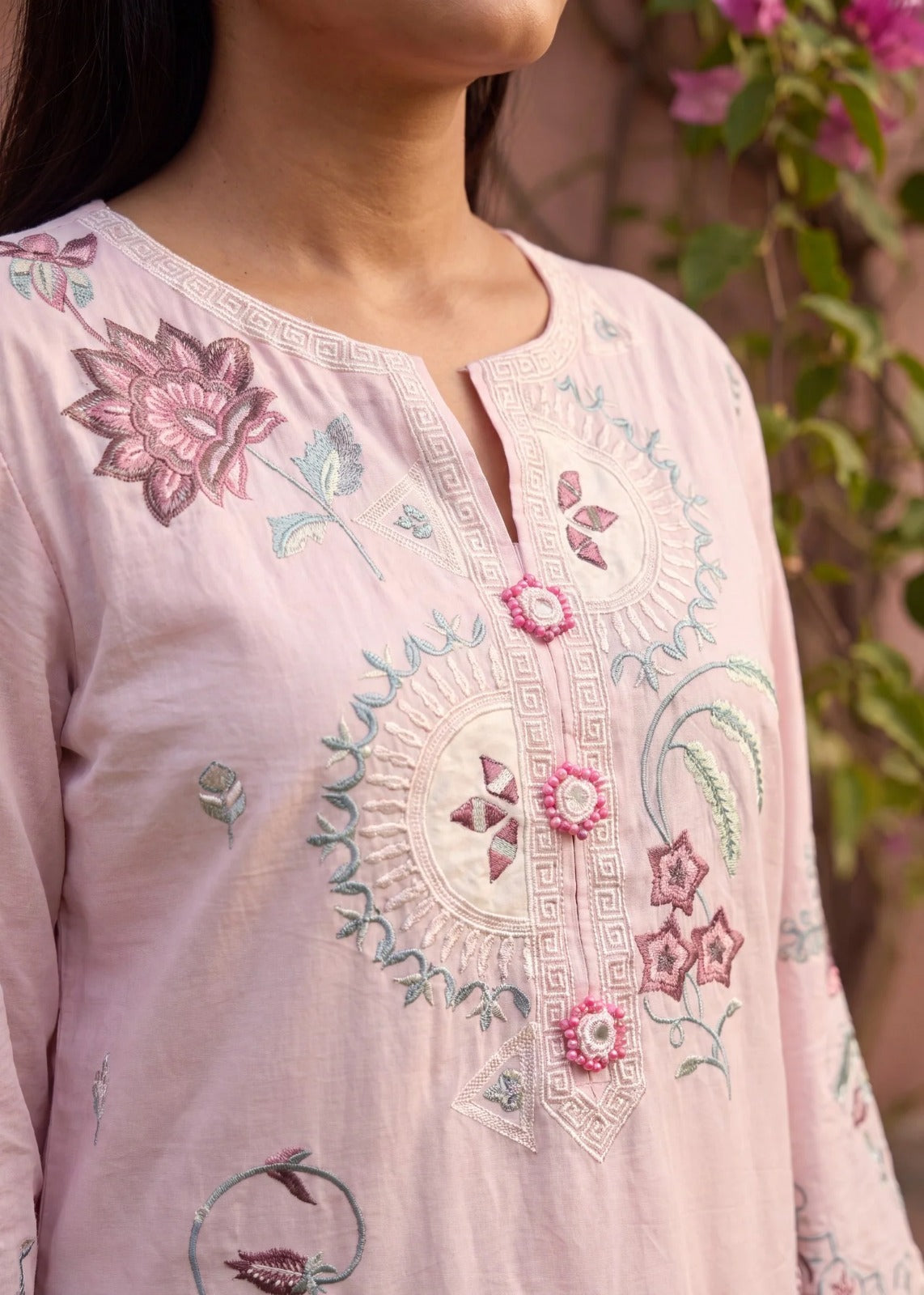 Three Piece Embroidered Lawn Suit - Pink
