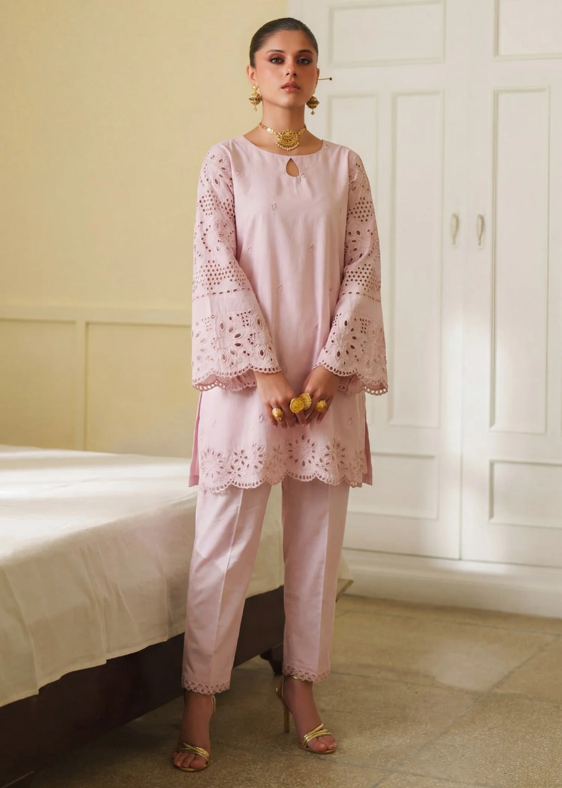 Two Piece Printed Lawn Set - Pink