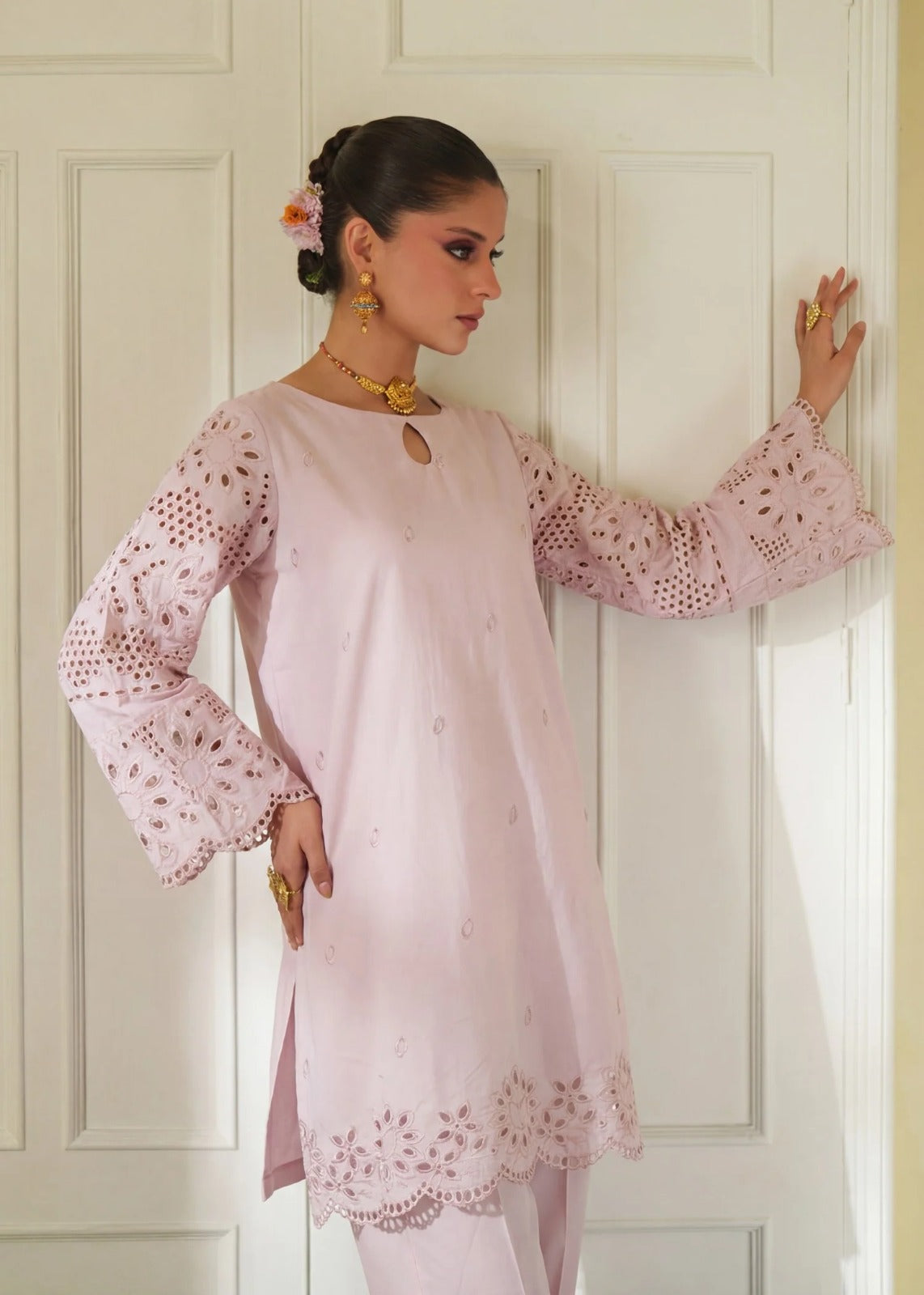 Two Piece Printed Lawn Set - Pink
