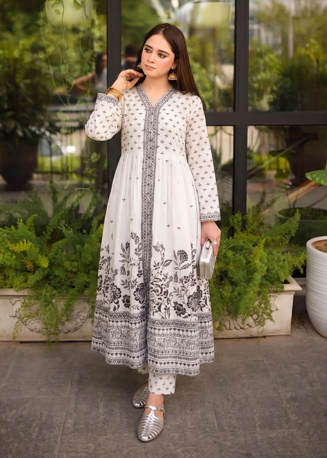 Two Piece Printed Lawn Set - Black