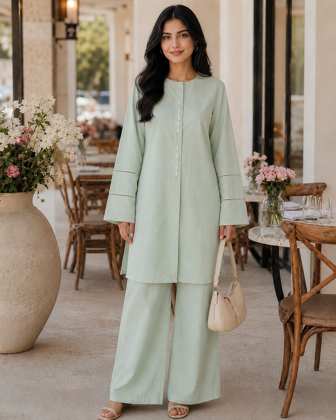 Cotton Two-Piece Kurta & Trouser - Mint Green