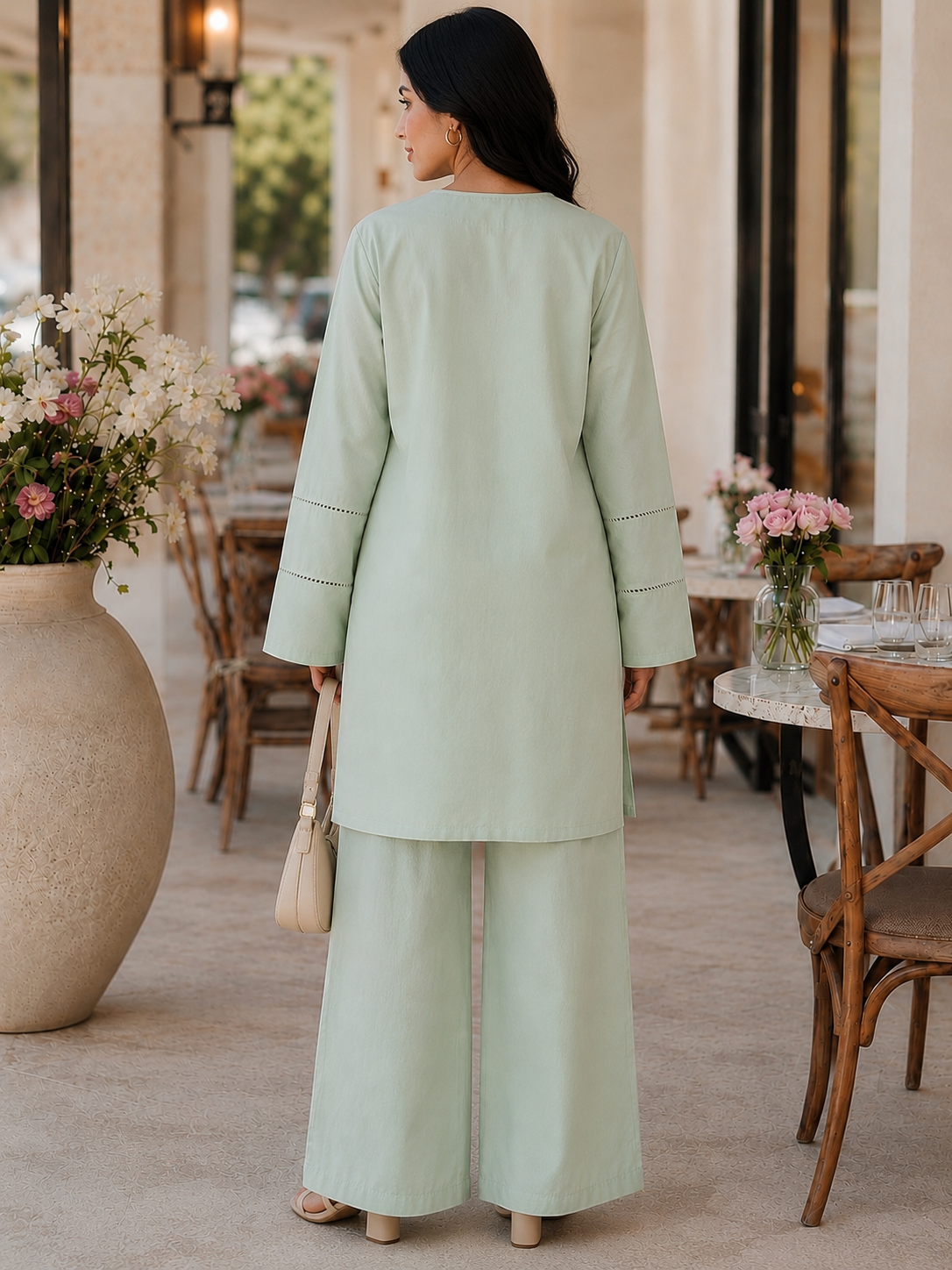 Cotton Two-Piece Kurta & Trouser - Mint Green