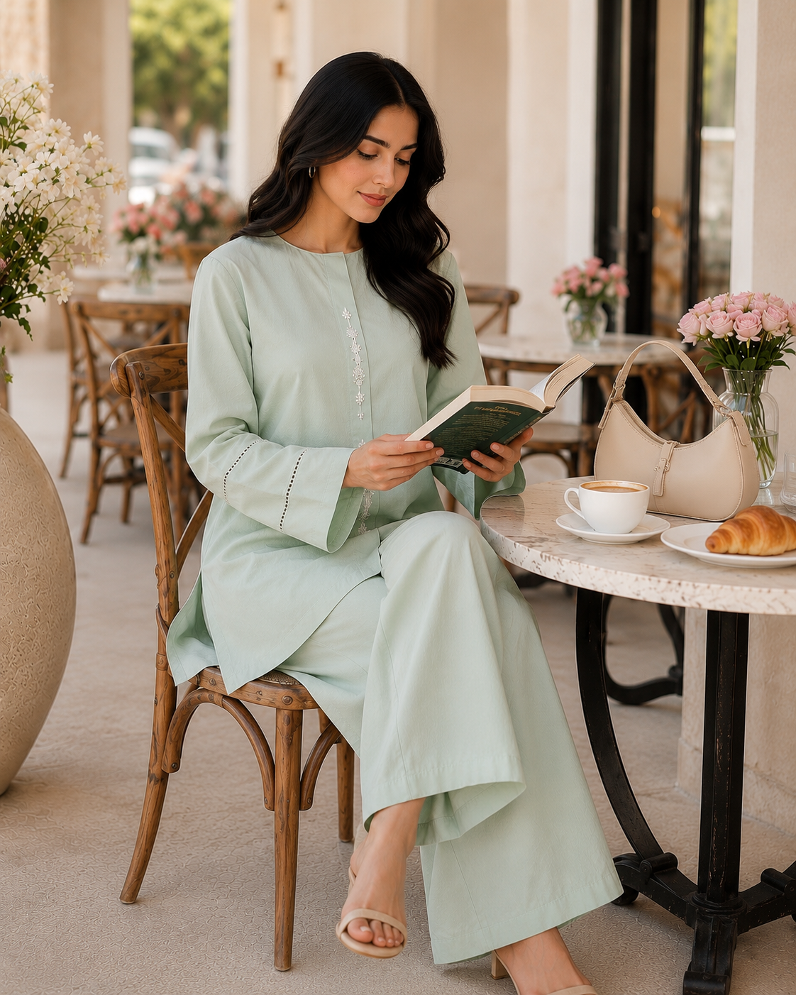 Cotton Two-Piece Kurta & Trouser - Mint Green