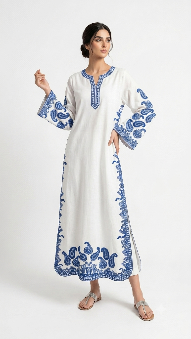 Ivory & Royal Blue Paisley Georgette Maxidress