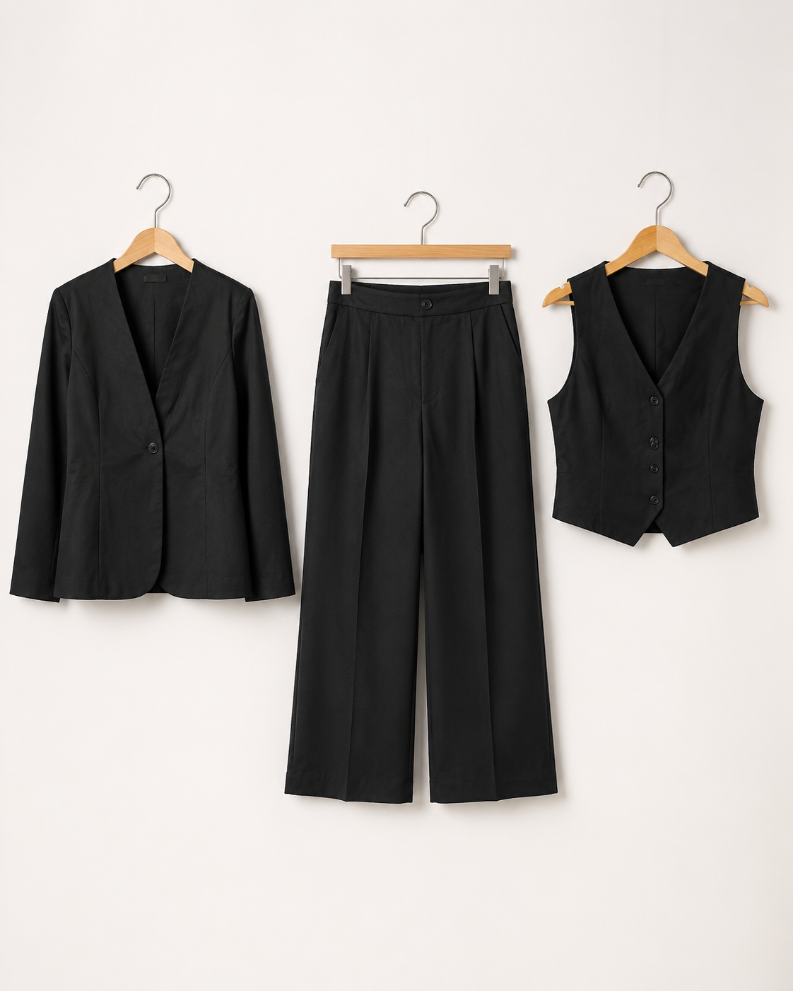 Three-piece Blazer, Waist coat And Trouser Set - Black