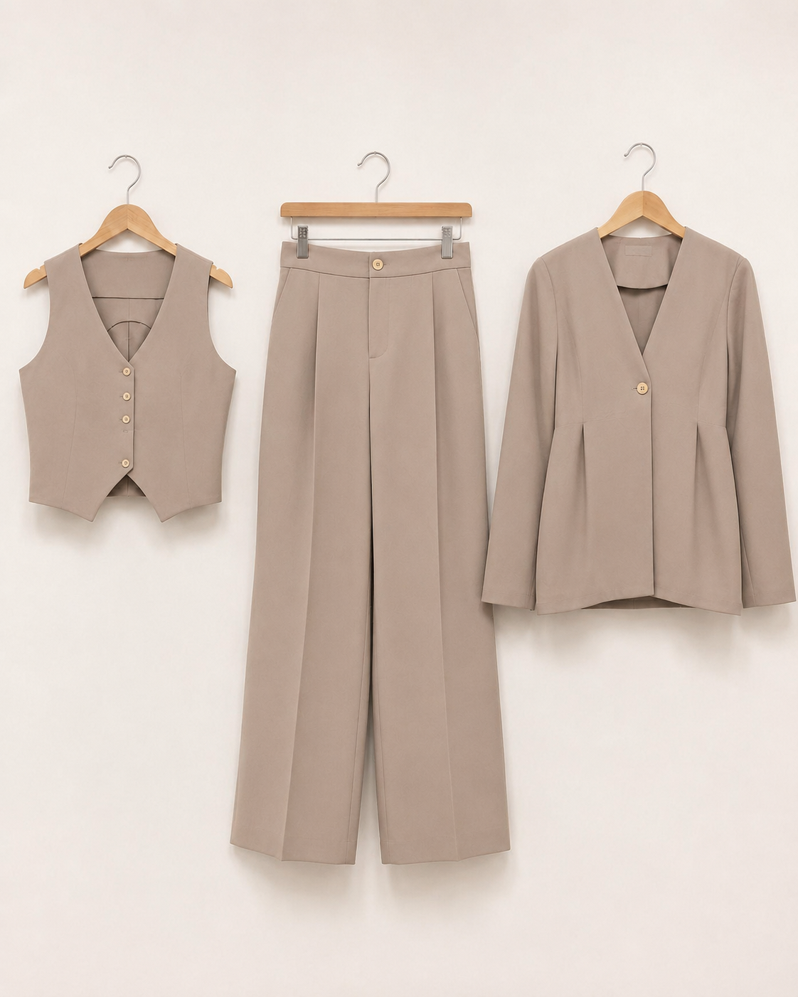 Three-piece Blazer, Waist coat And Trouser Set - Taupe