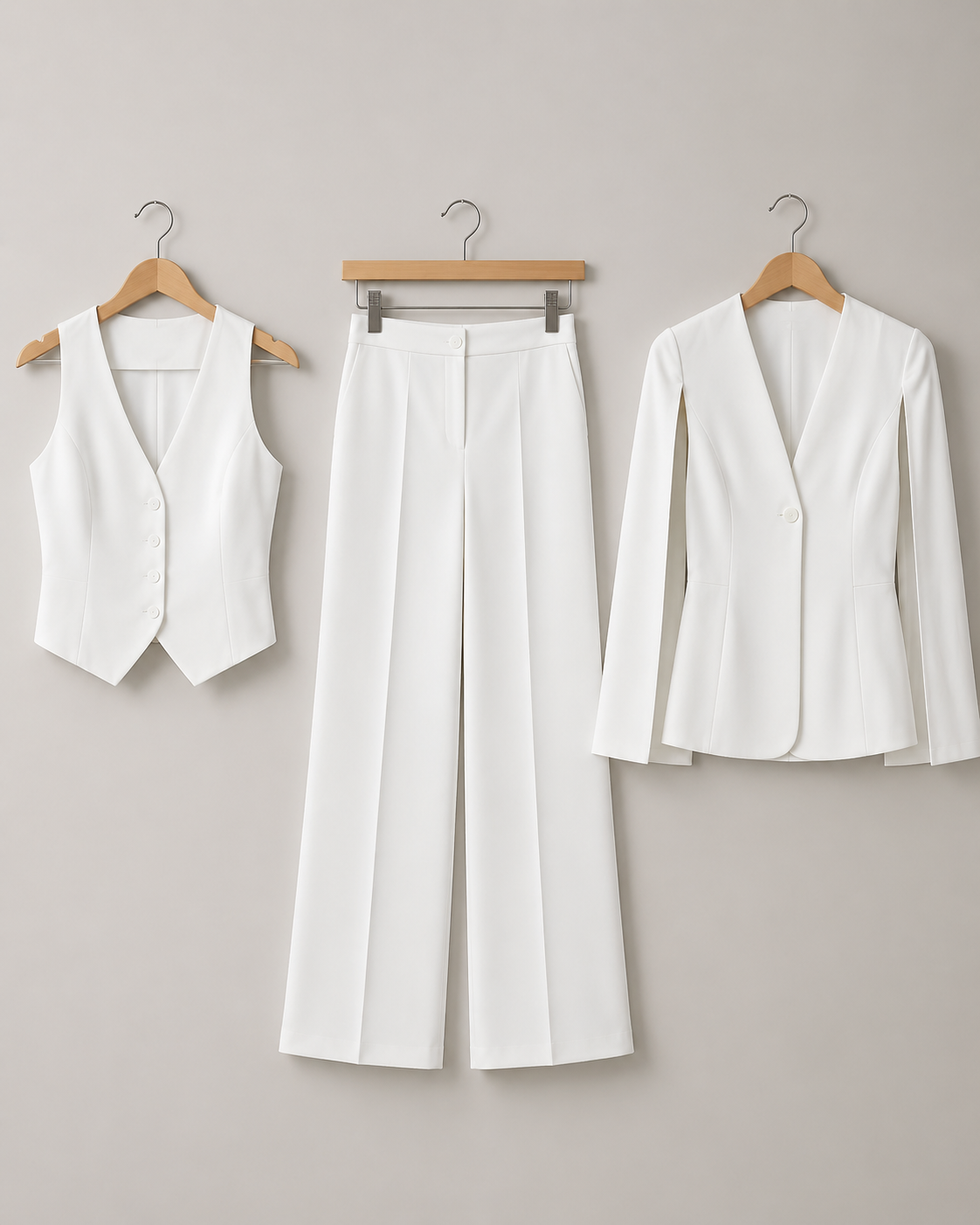 Three-piece Blazer, Waist coat And Trouser Set - White
