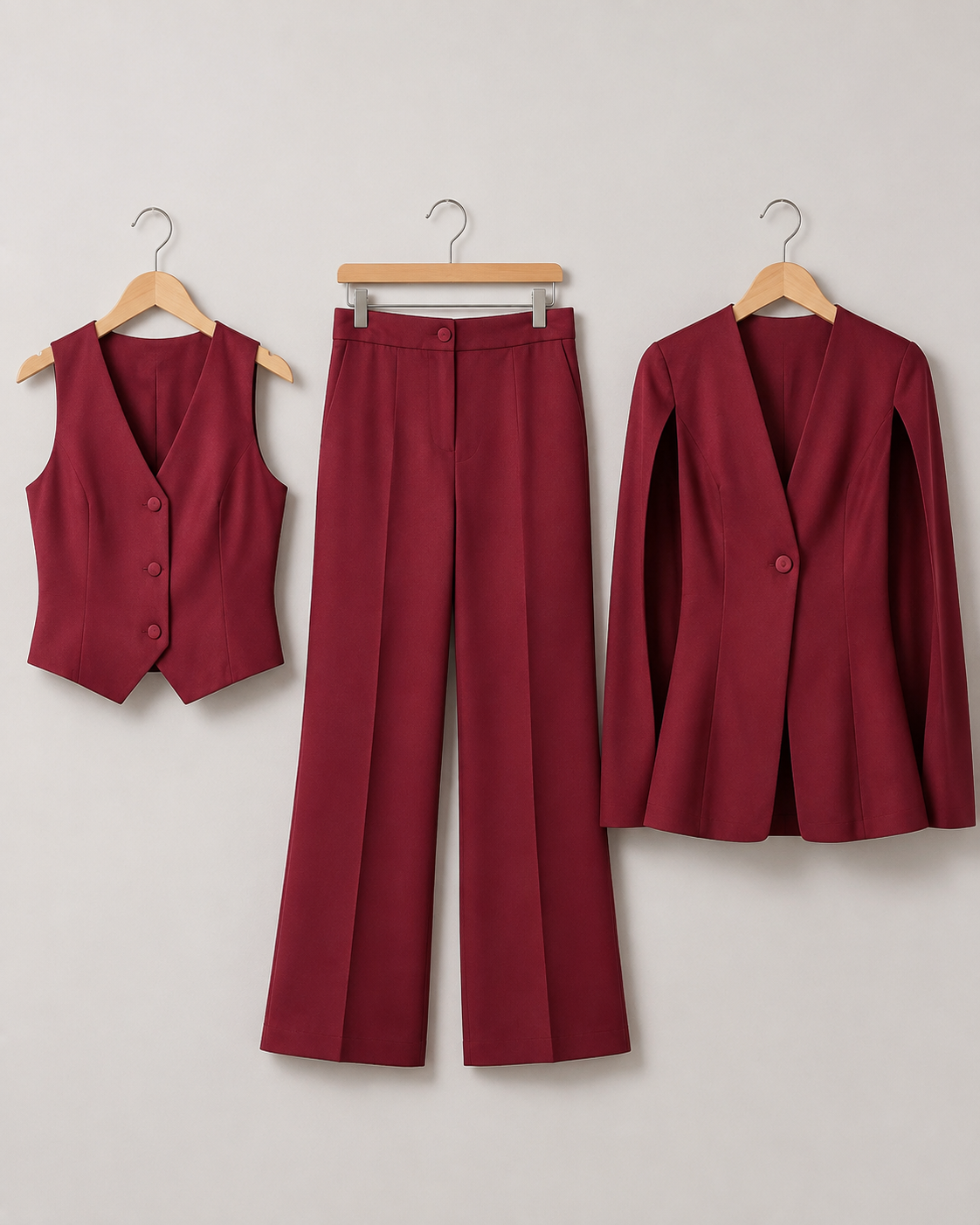 Three-piece Blazer, Waist coat And Trouser Set - Maroon