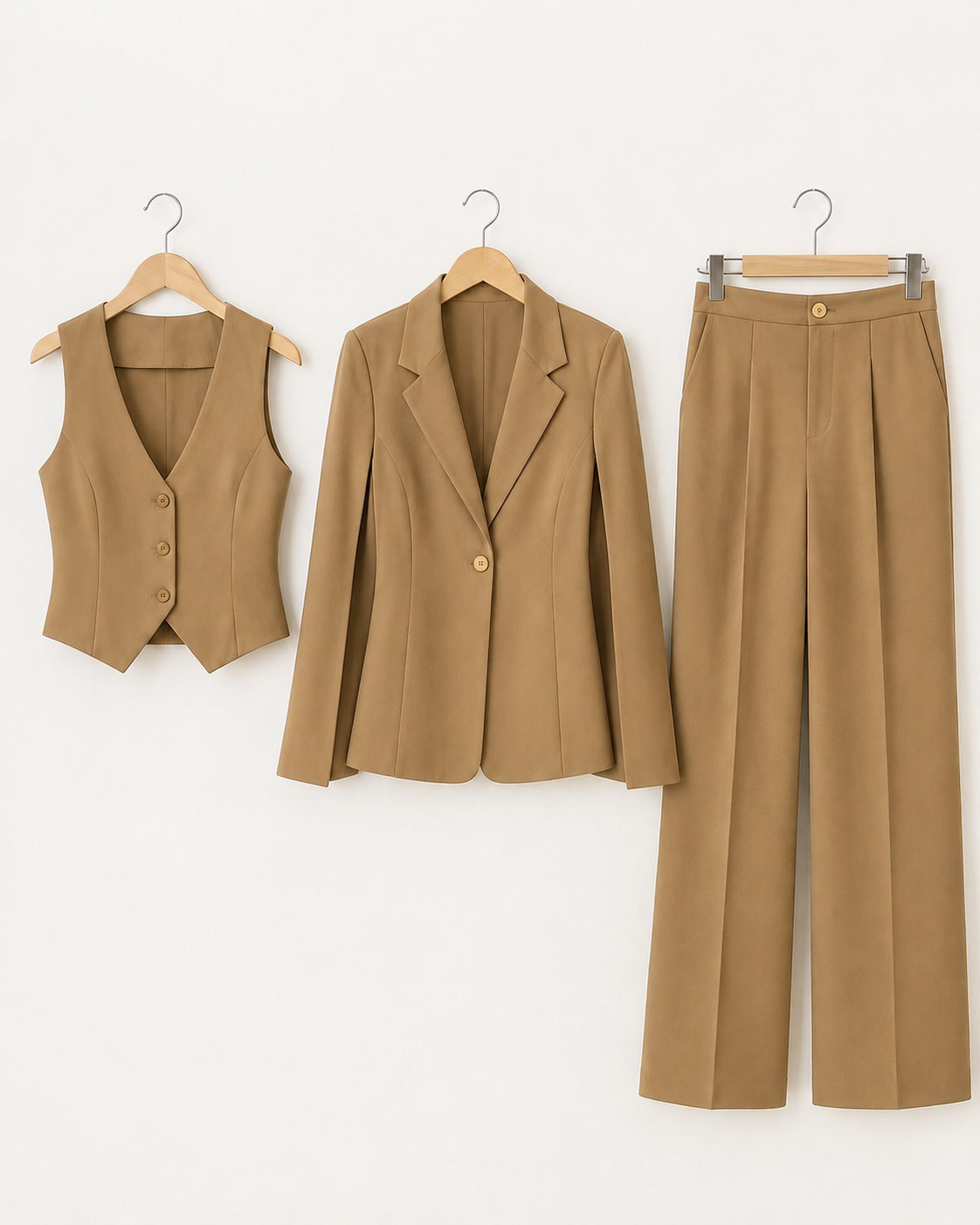 Three-piece Blazer, Waist coat And Trouser Set - Sandy