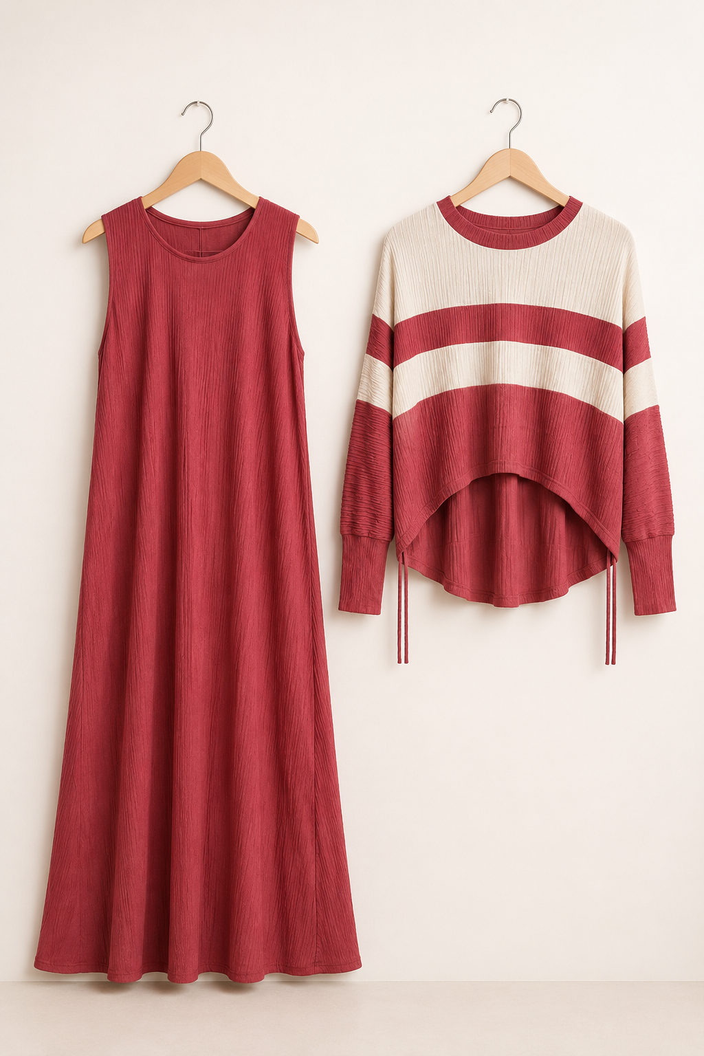 Two-Peice layered Color Block Dress - Maroon