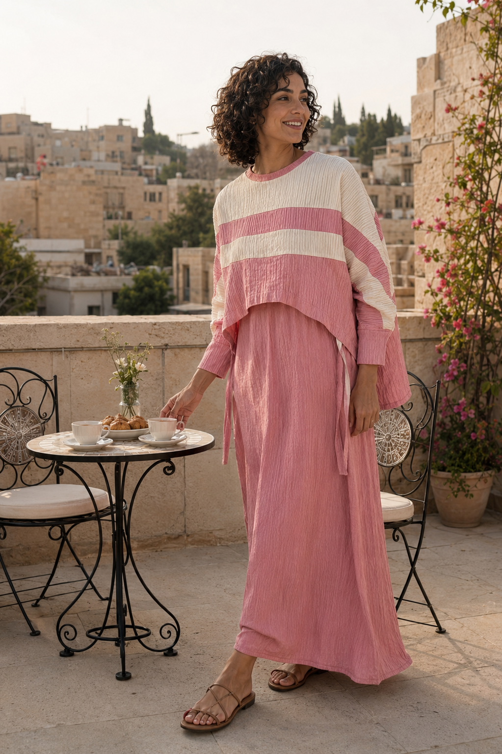 Two-Peice layered Color Block Dress - PINK