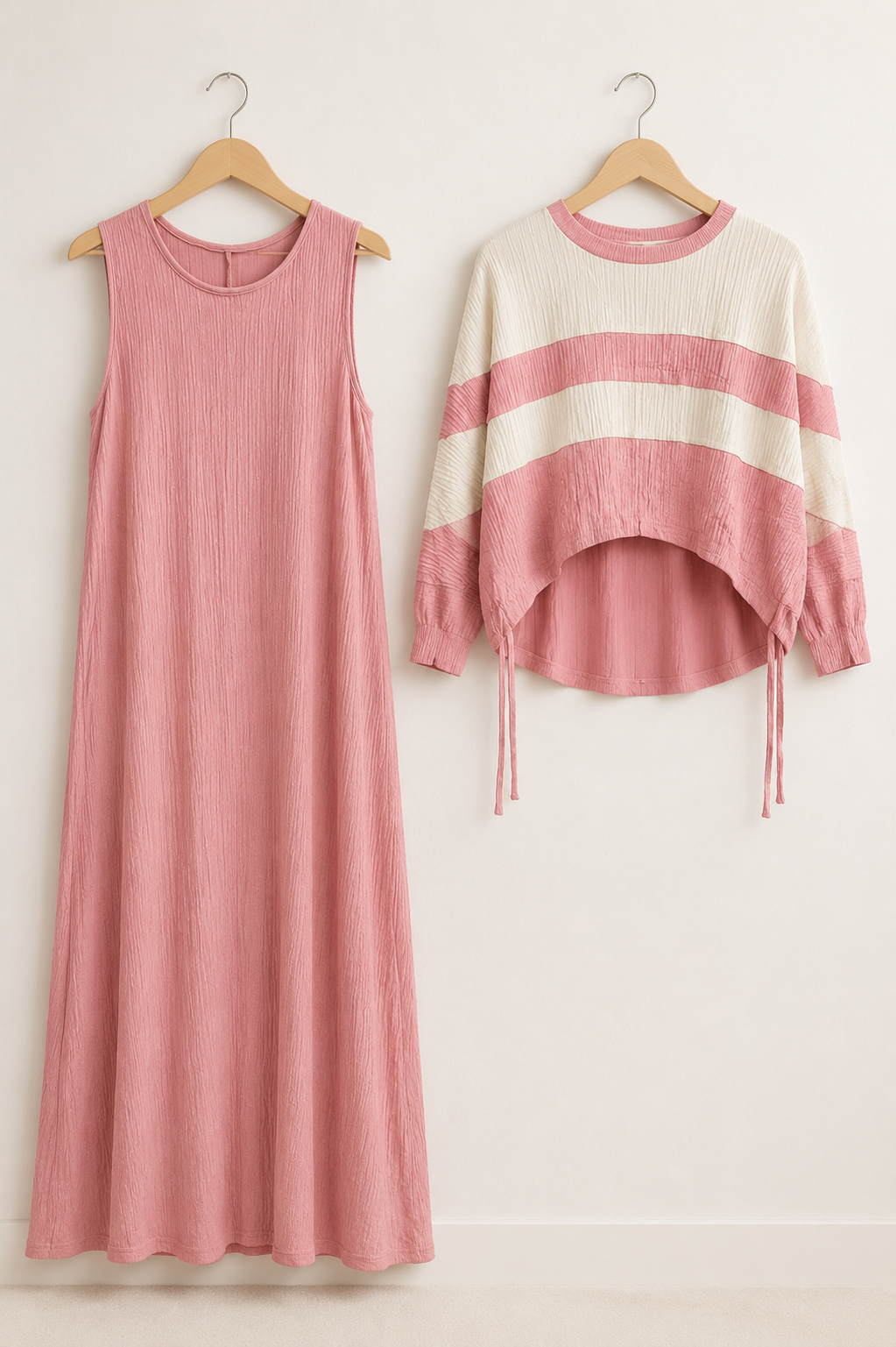 Two-Peice layered Color Block Dress - PINK