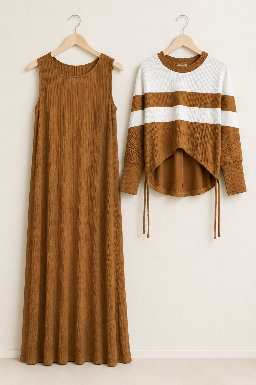 Two-Peice layered Color Block Dress - BROWN