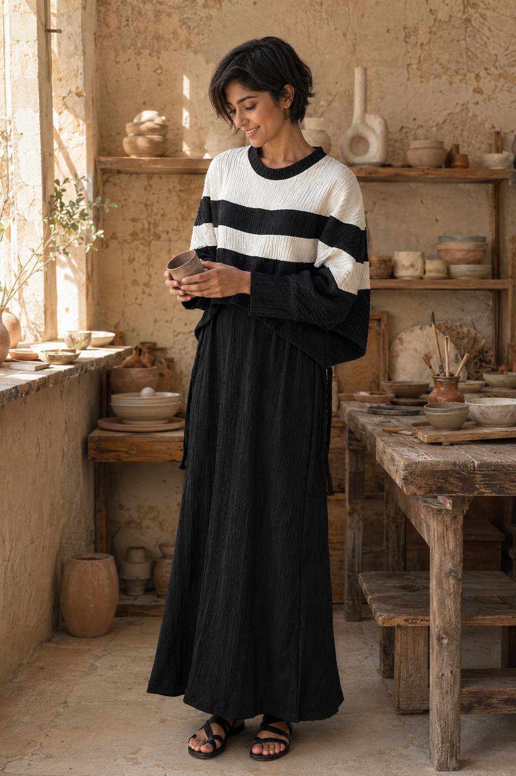 Two-Peice layered Color Block Dress - BLACK