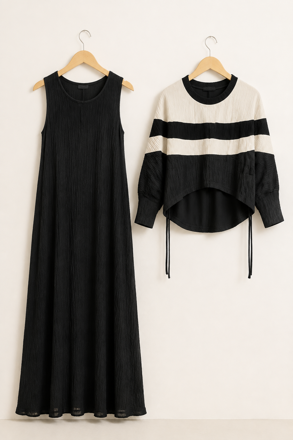 Two-Peice layered Color Block Dress - BLACK