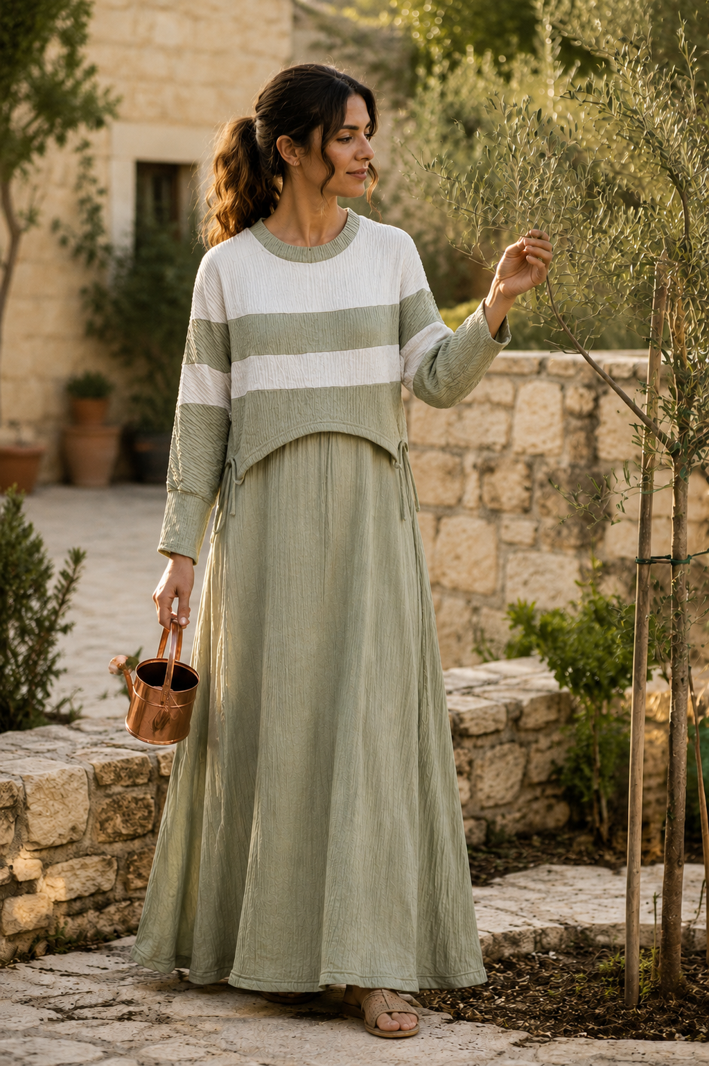 Two-Peice layered Color Block Dress - GREEN