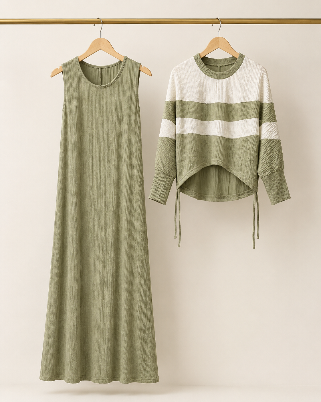 Two-Peice layered Color Block Dress - GREEN