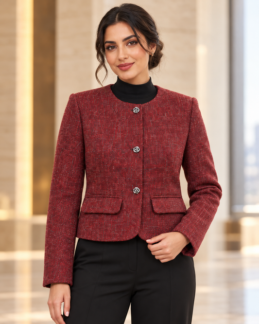 FW26 - One Piece Collarless Tailored Jacket - Maroon
