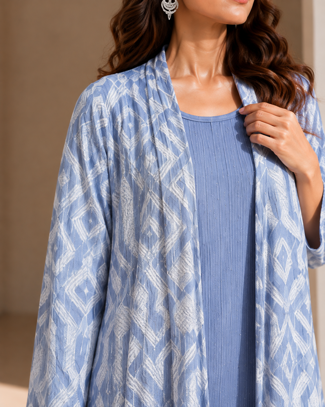 Two Piece Printed Cape With Inner - ICY BLUE