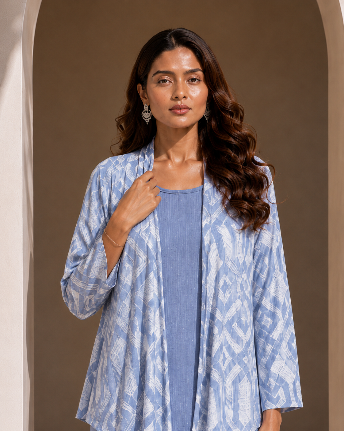 Two Piece Printed Cape With Inner - ICY BLUE