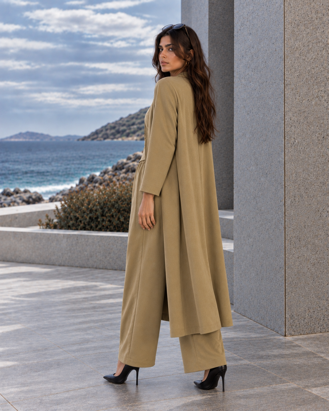 FW26 -Three-piece  Vest, Trousers & Long Coat Set - Khaki