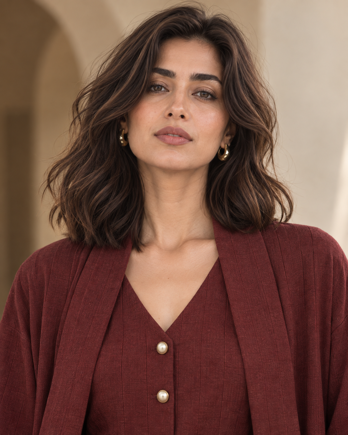 FW26 - Three-piece Vertical Line Coat, Waistcoat & Trouser - Maroon