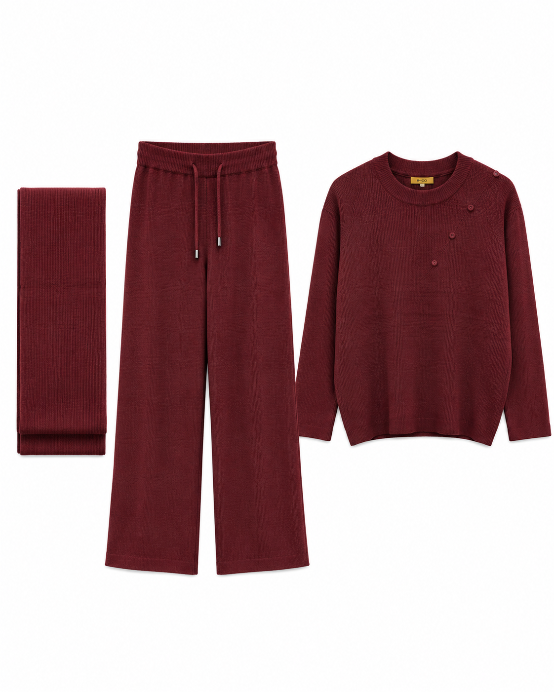 FW26 - Two-Piece Sweater Suit With Attachable Scarf - Maroon
