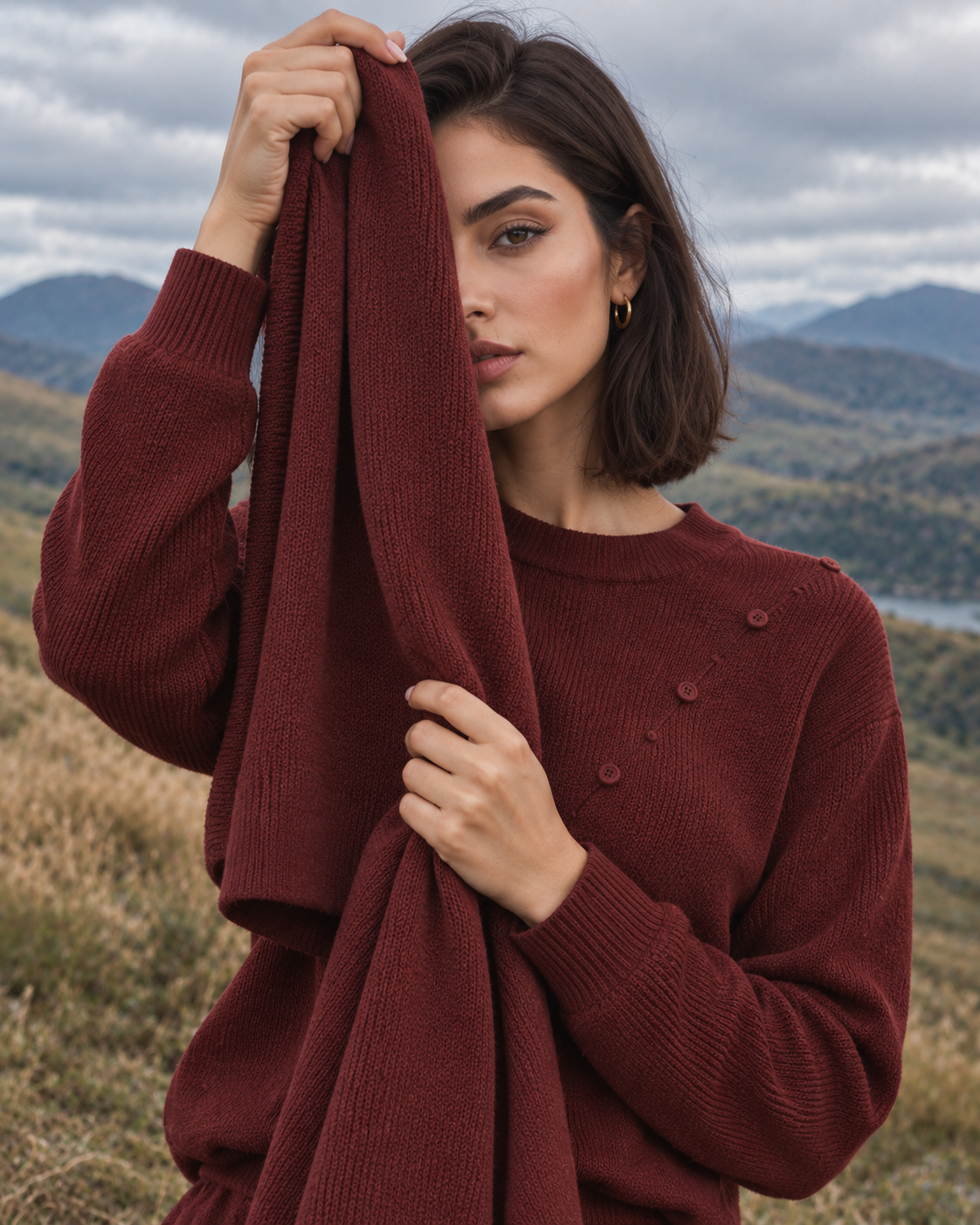 FW26 - Two-Piece Sweater Suit With Attachable Scarf - Maroon