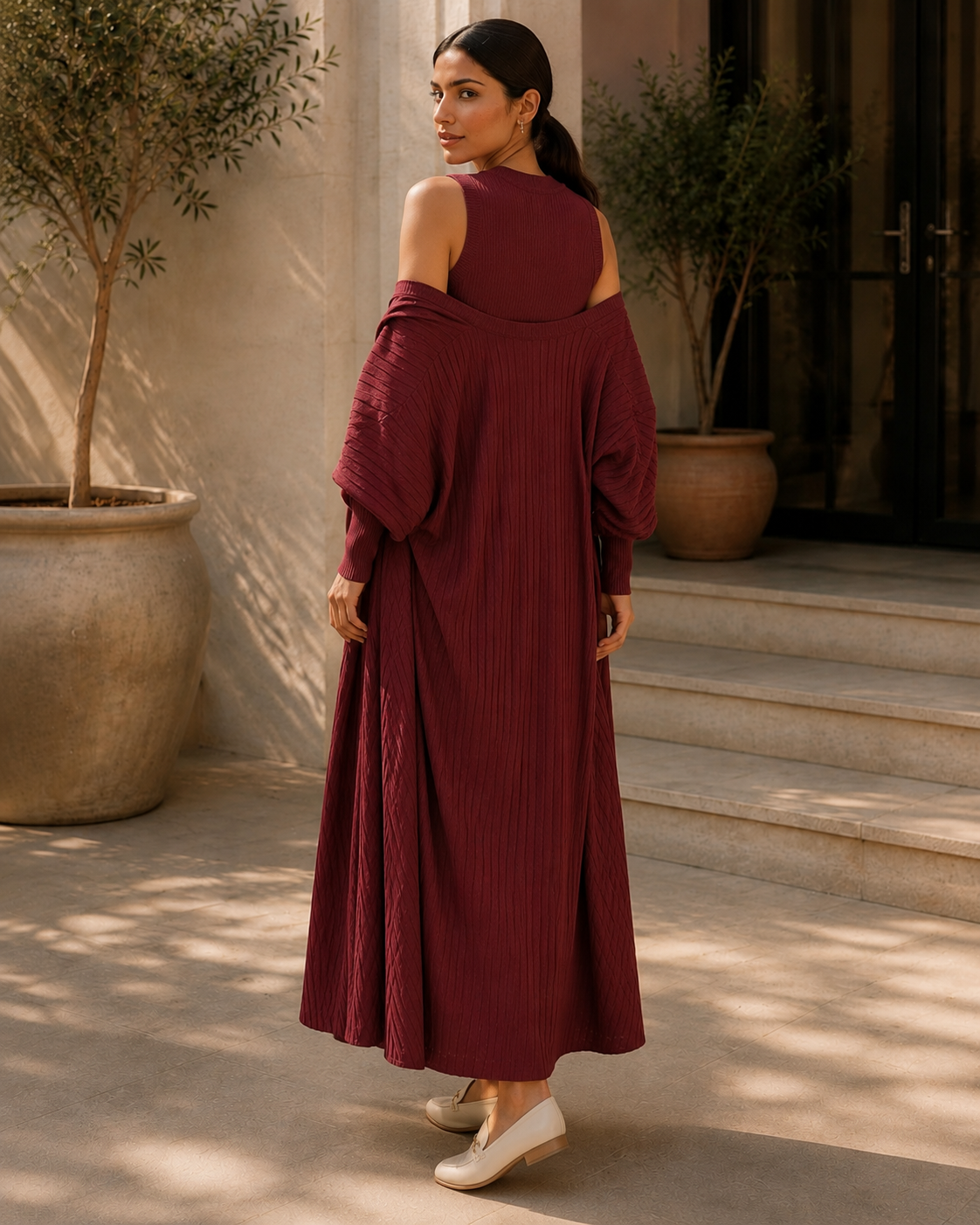 Two-piece Stripped Cape and Inner Set - Maroon
