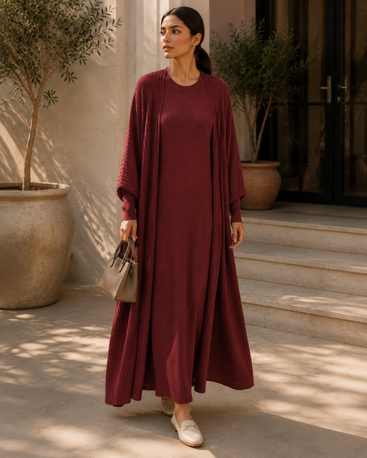 Two-piece Stripped Cape and Inner Set - Maroon