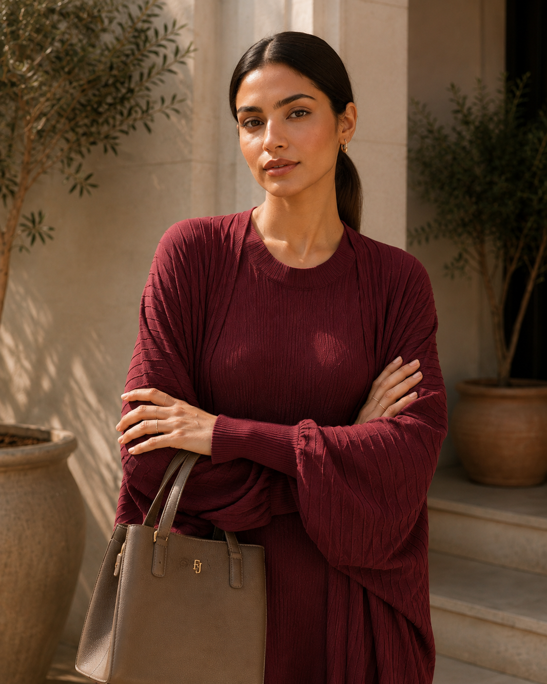 Two-piece Stripped Cape and Inner Set - Maroon