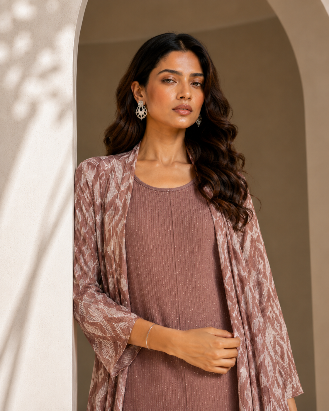 Two Piece Printed Cape With Inner - MAUVE