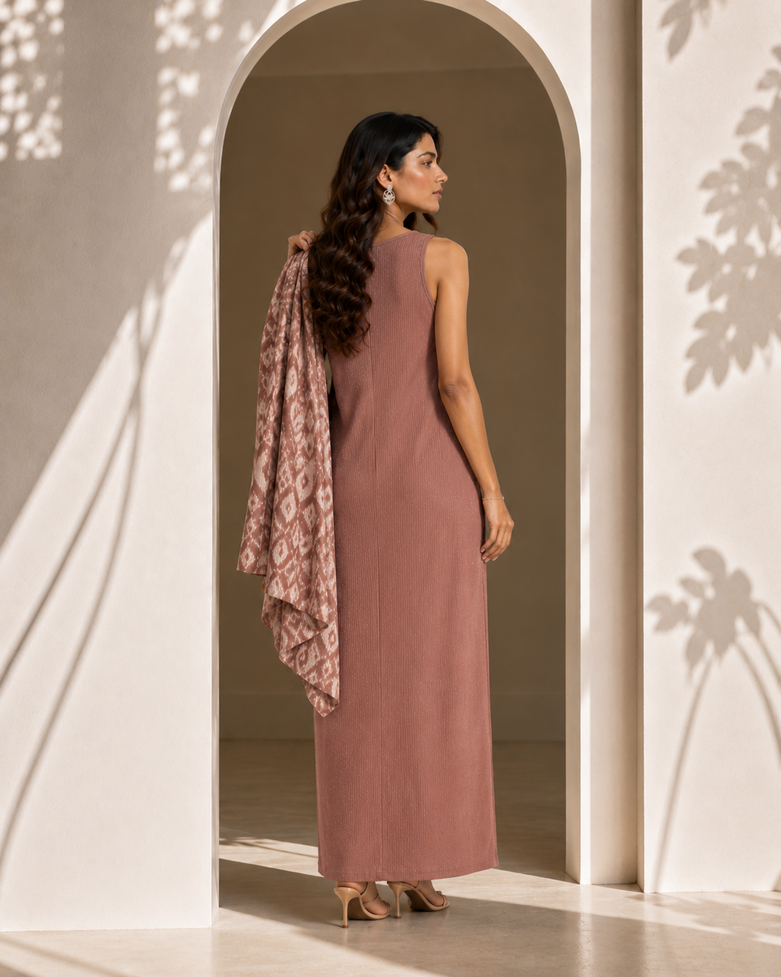 Two Piece Printed Cape With Inner - MAUVE