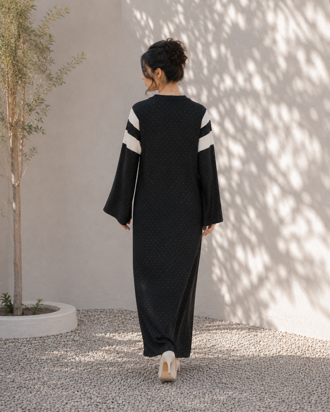 One-Peice Embellished Color Block Dress - Black