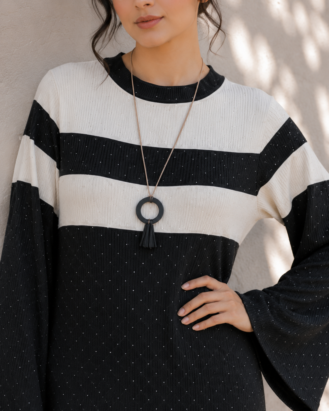 One-Peice Embellished Color Block Dress - Black
