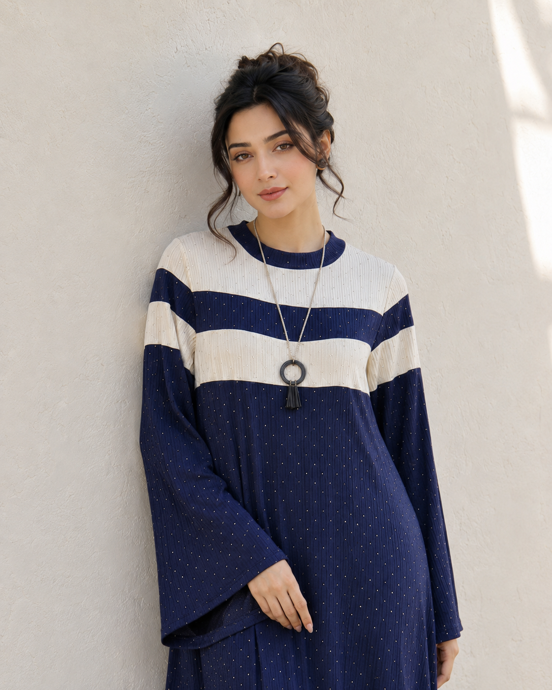 One-Peice Embellished Color Block Dress - Blue