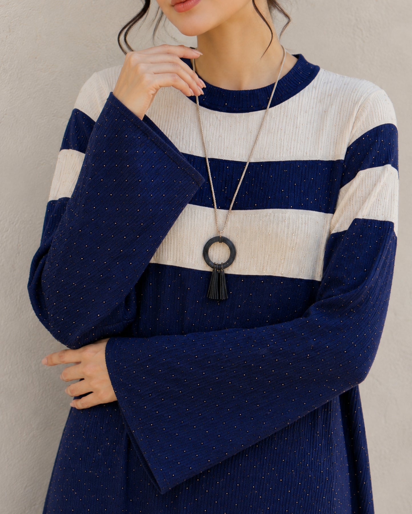 One-Peice Embellished Color Block Dress - Blue