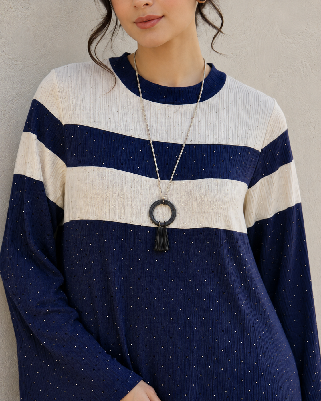 One-Peice Embellished Color Block Dress - Blue