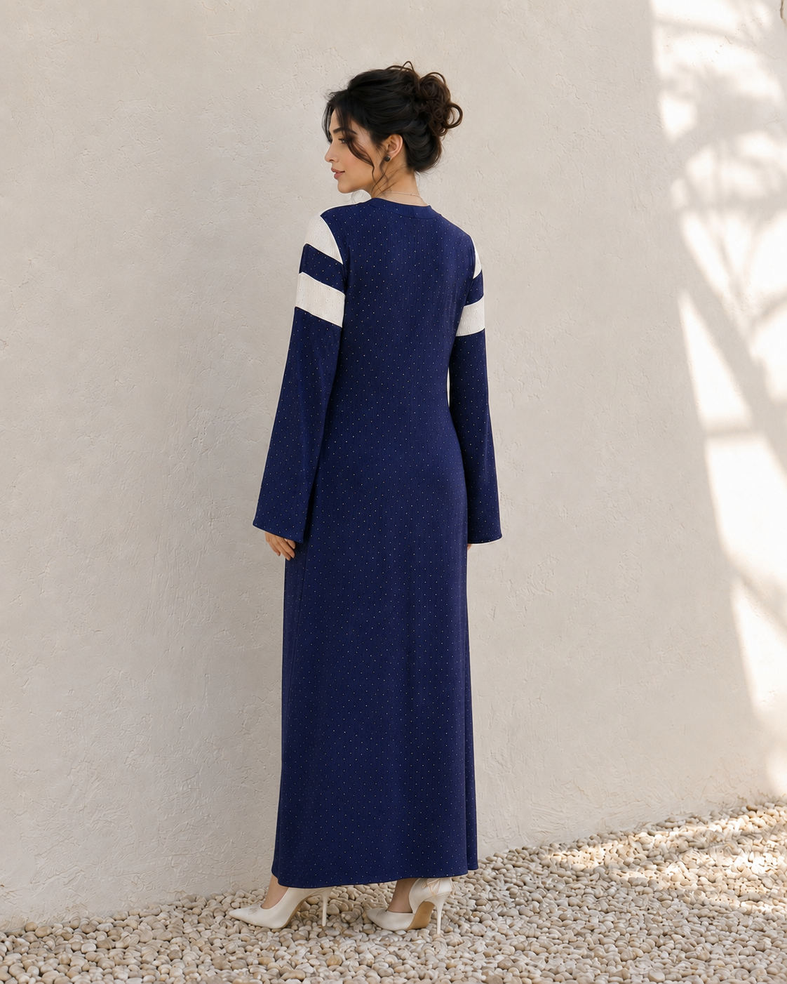 One-Peice Embellished Color Block Dress - Blue