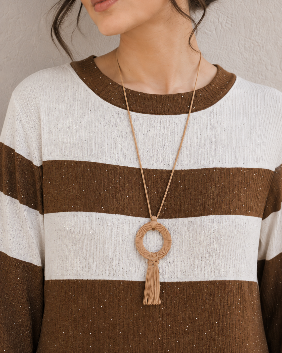 One-Peice Embellished Color Block Dress - Brown