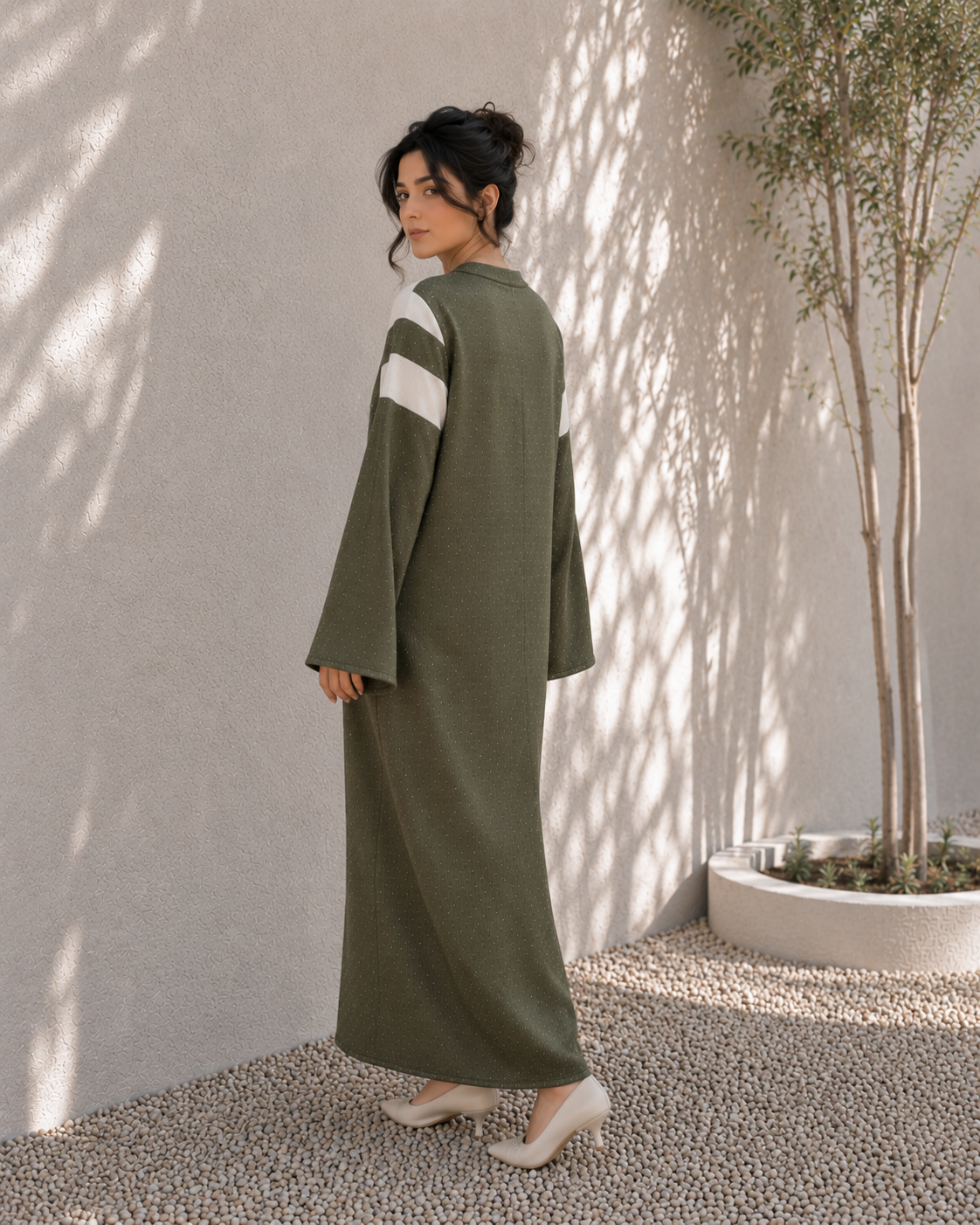 One-Peice Embellished Color Block Dress - Green