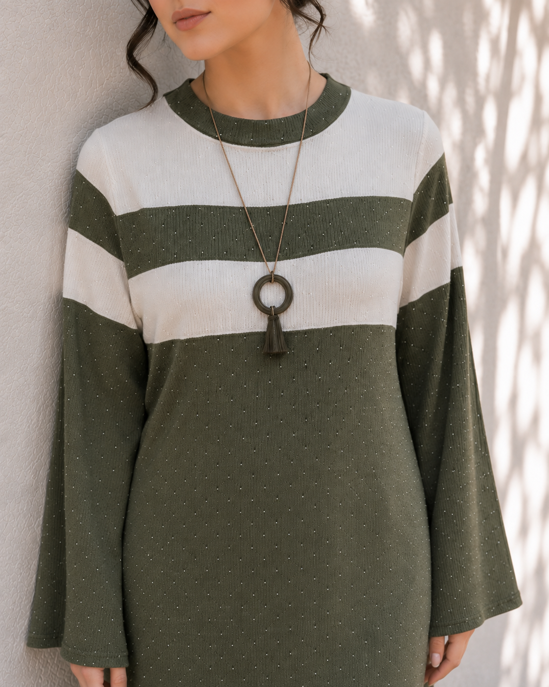One-Peice Embellished Color Block Dress - Green