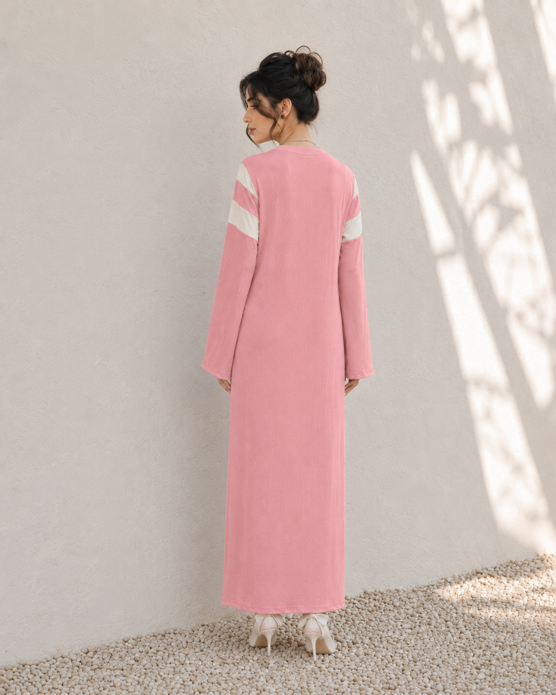 One-Peice Embellished Color Block Dress - Pink