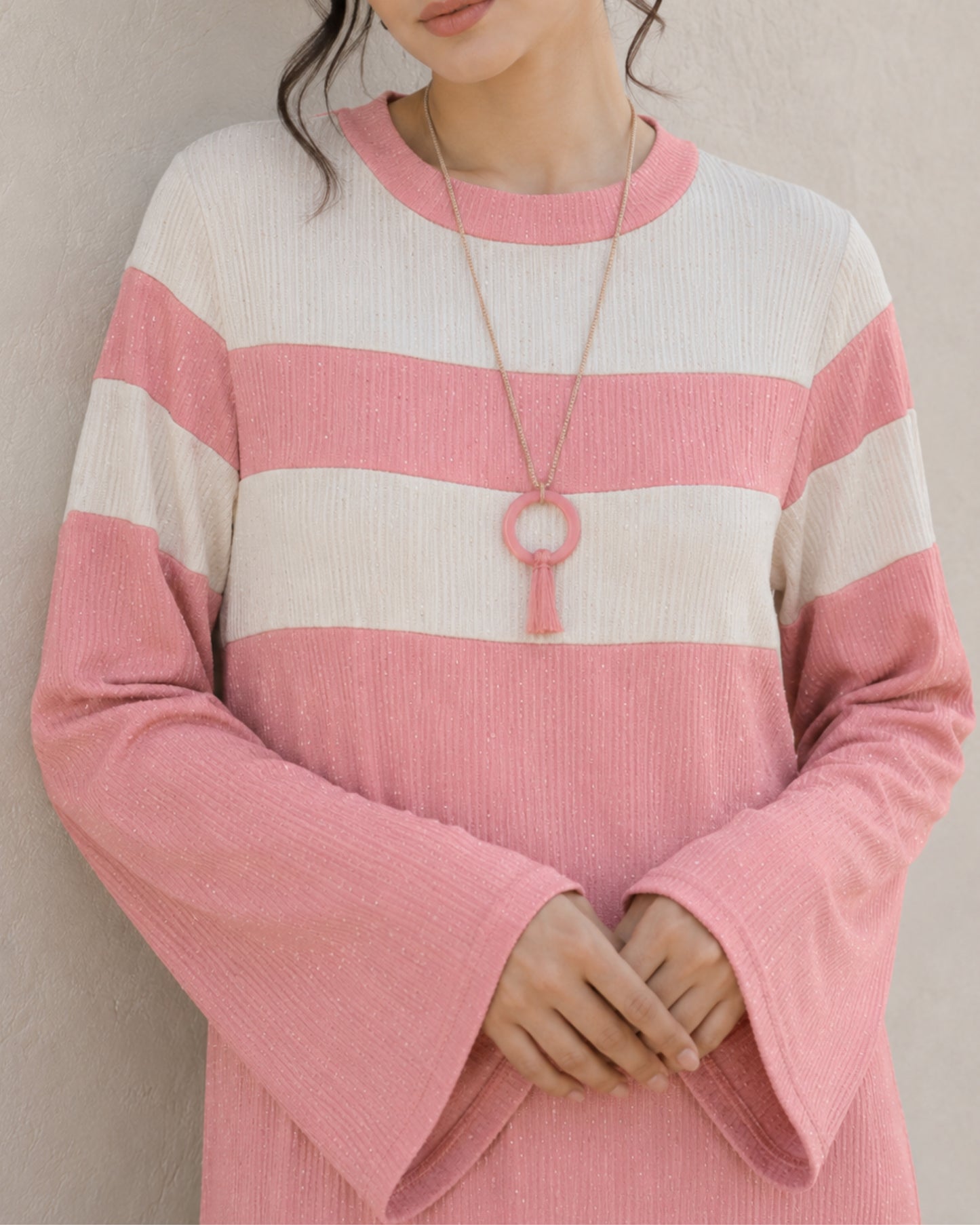 One-Peice Embellished Color Block Dress - Pink