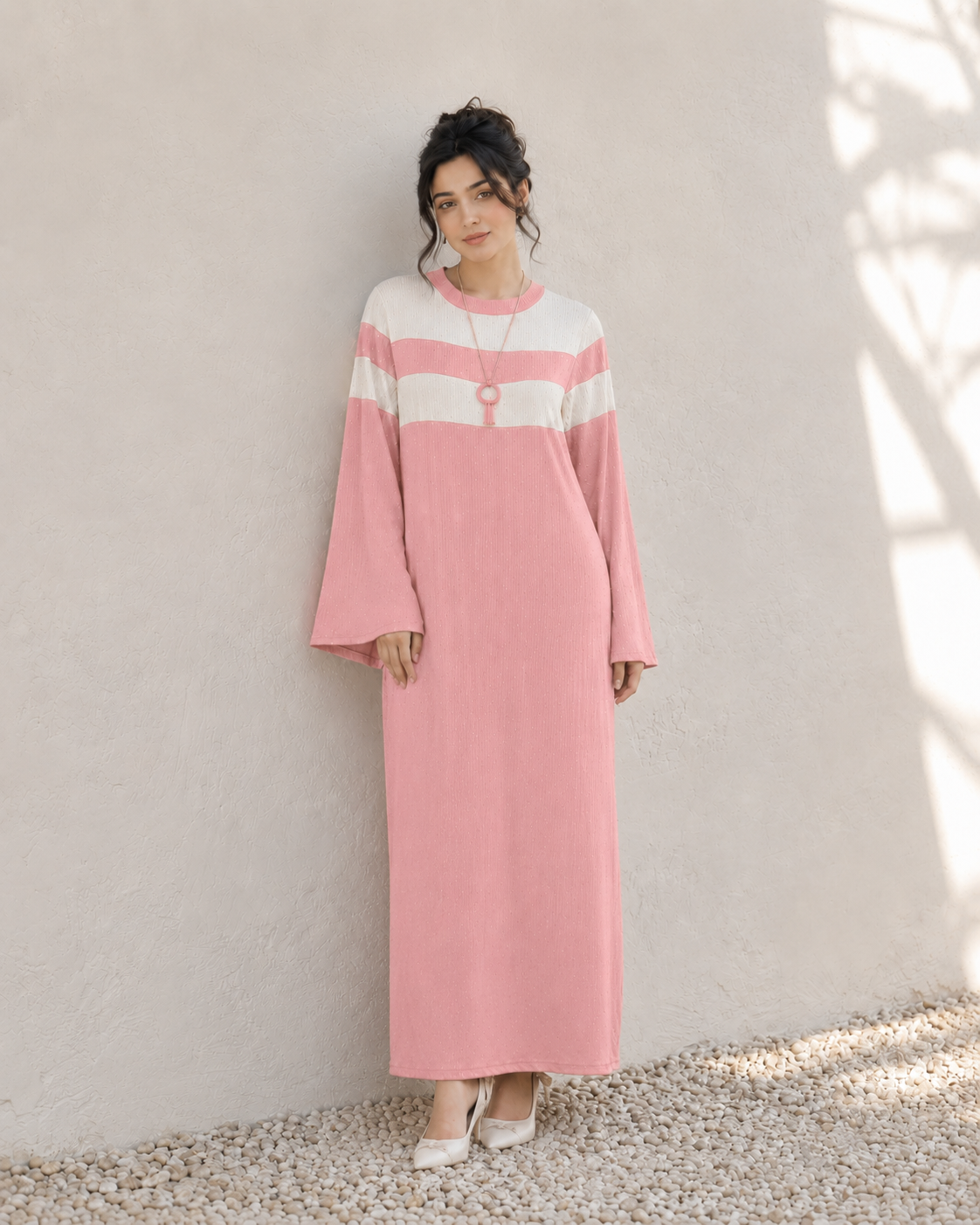 One-Peice Embellished Color Block Dress - Pink