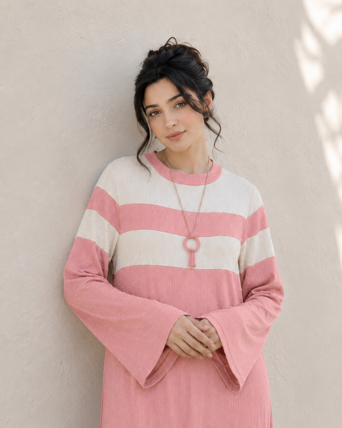 One-Peice Embellished Color Block Dress - Pink
