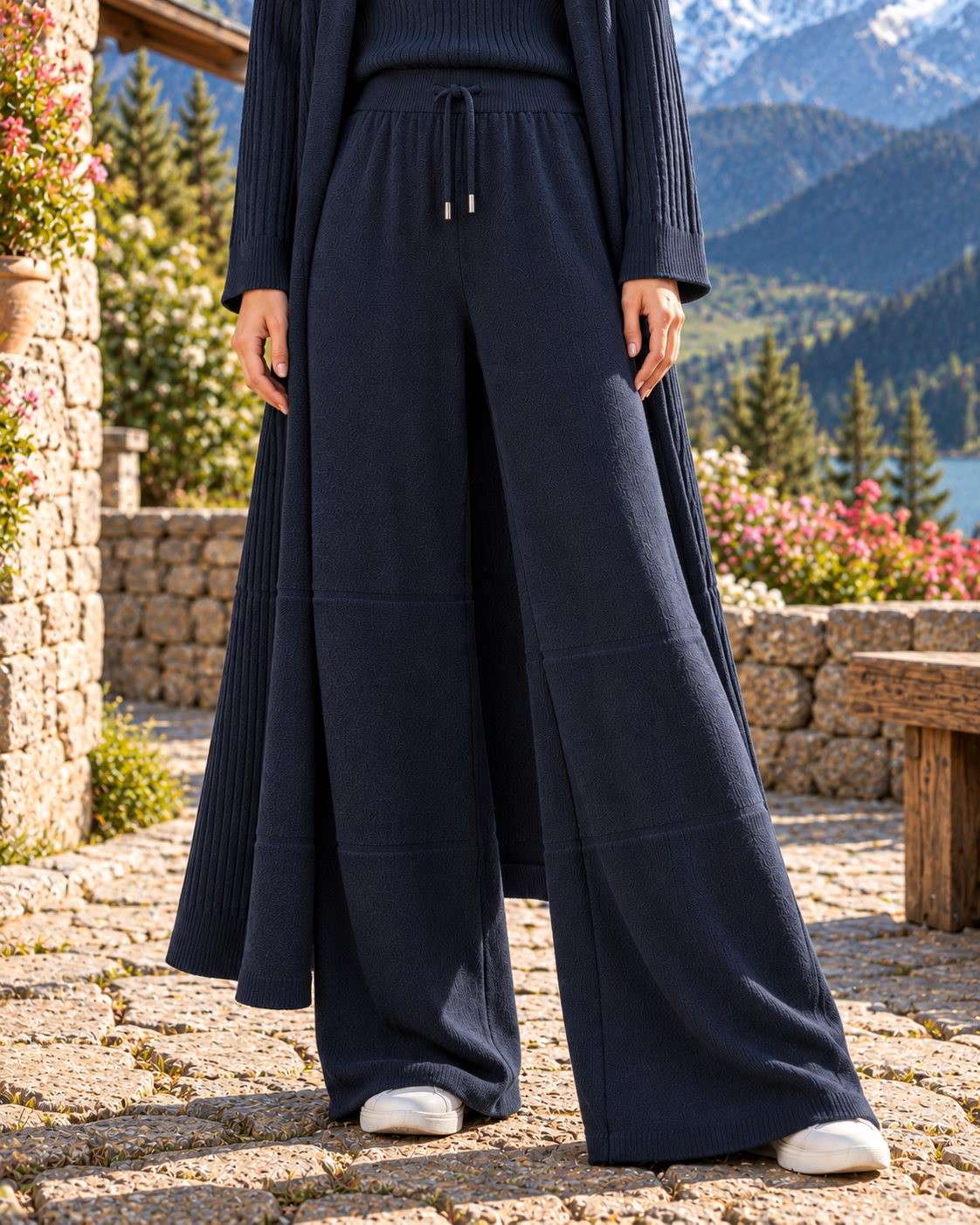 FW26 - Three-piece  Long Coat With Funnel Neck Inner & Trouser - Navy Blue